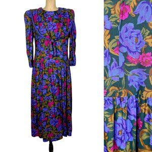 Vintage 1980s floral print dress by Lanz - size med - large
